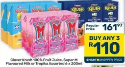 Pick n Pay Hypermarket Clover Krush 100% Fruit Juice, Super M Flavoured Milk or Tropika Assorted offer