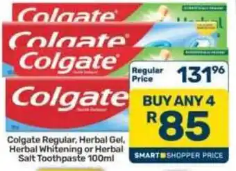 Pick n Pay Hypermarket Colgate Regular, Herbal Gel, Herbal Whitening or Herbal Salt Toothpaste offer