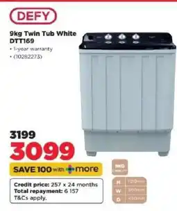 HiFi Corp DEFY 9KG Twin Tub White DTT169 offer