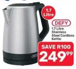 Pick n Pay Hypermarket DEFY 1.7 Litre Stainless Steel Cordless Kettle offer