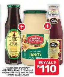 Pick n Pay Hypermarket All gold - mrs h.s.ball's chutney 450/470g, cross & blackwell mayonnaise 750g and tomato sauce 700ml offer