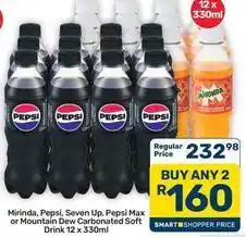 Pick n Pay Hypermarket Pepsi - mirinda, pepsi, seven up, pepsi max or mountain dew carbonated soft drink offer