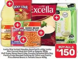 Pick n Pay Hypermarket Excella - instant noodles assorted, baked beans in tomato sauce, super maize meal, cooking oil offer