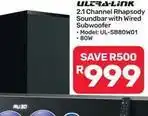 Pick n Pay Hypermarket 2.1 channel rhapsody soundbar with wired subwoofer - ul-sb80w01 - 80w offer
