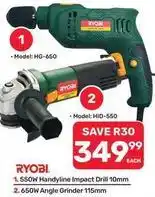 Pick n Pay Hypermarket Ryobi - 550w handyline impact drill 10mm & 650w angle grinder 115mm offer