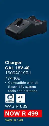 Builders Warehouse Charger GAL 18V-40 offer