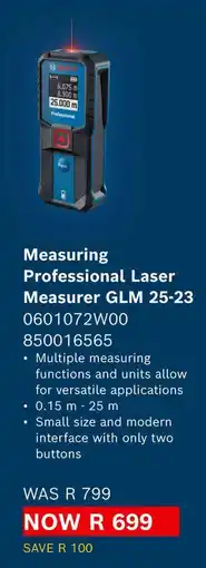 Builders Warehouse Measuring Professional Laser Measurer GLM 25-23 offer