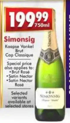 Prestons Simonsig Kaapse Vonkel Brut Cap Classique offer
