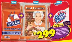 Shoprite Nyala/Iwisa Super Maize Meal & Aunt Caroline Rice & Golden Cloud Cake Wheat Flour offer