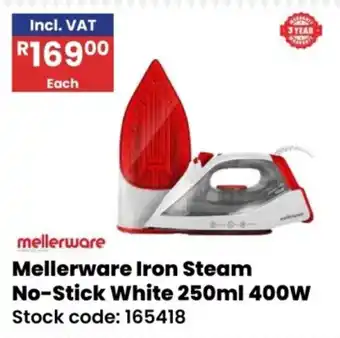 Africa Cash and Carry Mellerware Iron Steam No-Stick White offer