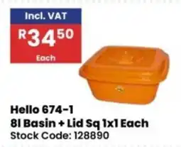 Africa Cash and Carry Hello 674-1 8l Basin + Lid Sq offer