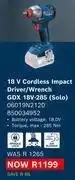 Builders Warehouse Bosch 18V Cordless Impact Driver/Wrench GDX 18V-285 (Solo) 06019N2120 850034952 offer