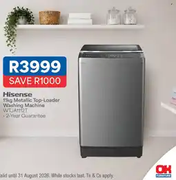 OK Furniture Hisense 11kg Metallic Top-Loader Washing Machine offer