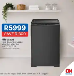 OK Furniture Hisense 16kg Black Top-Loader Washing Machine offer
