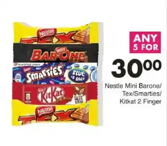 Save Nestle Mini Barone/Tex/Smarties/Kitkat 2 Finger offer