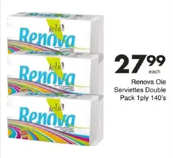 Save Renova Ole Serviettes Double Pack 1ply 140's offer