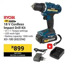 Builders Warehouse RYOBI 18 V Cordless Impact Drill Kit offer