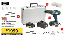 Builders Warehouse RYOBI 18 V Cordless Impact Driver Drill Kit offer
