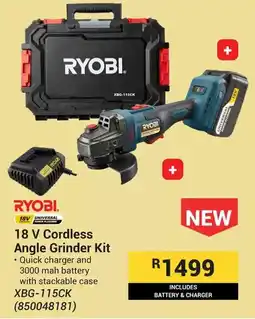 Builders Warehouse RYOBI 18 V Cordless Angle Grinder Kit offer