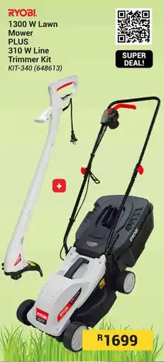 Builders Warehouse RYOBI 1300 W Lawn Mower PLUS 310 W Line Trimmer Kit offer