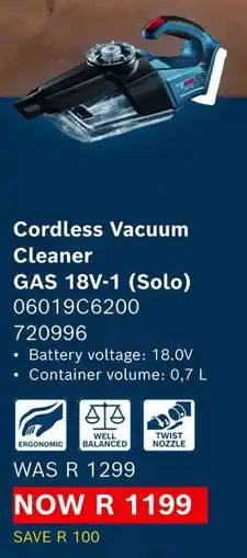 Builders Warehouse Bosch Cordless Vacuum Cleaner offer