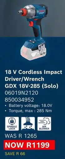 Builders Warehouse Bosch 18 V Cordless Impact Driver/Wrench offer