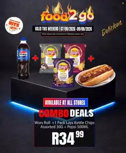 Take 'n Pay Wors Roll +1 Pack Lays Kettle Chips Assorted offer