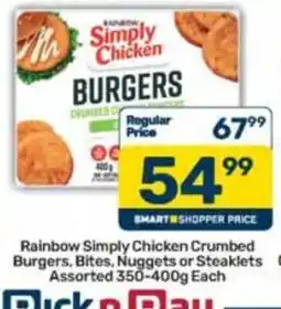 Pick n Pay Rainbow Simply Chicken Crumbed Burgers Assorted offer