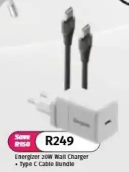 Vodacom Energizer 20W Wall Charger + Type C Cable Bundle offer