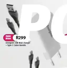 Vodacom Energizer 25W Wall charger + Type C Cable Bundle offer