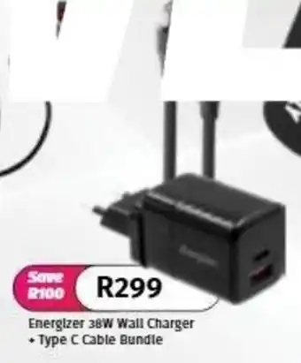 Vodacom Energizer 38W Wall Charger + Type C Cable Bundle offer
