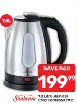 Pick n Pay Sunbeam 1.8 Litre Stainless Steel Cordless Kettle offer