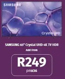 Vodacom SAMSUNG 65" Crystal UHD 4K TV HDR offer