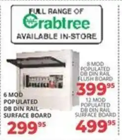 Easy Build Crabtree 6 mod populated db din rail surface board offer