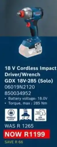 Builders Express Bosch 18 V Cordless Impact Driver/Wrench offer