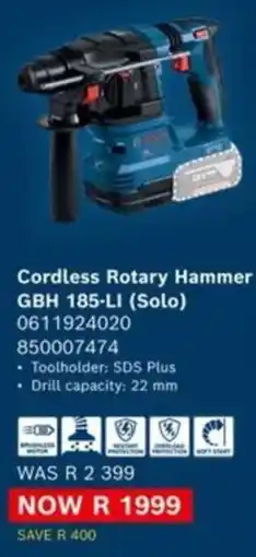 Builders Express Bosch Cordless Rotary Hammer GBH 185-LI (Solo) offer