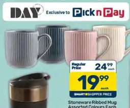 Pick n Pay Stoneware Ribbed Mug Assorted Colours Each offer