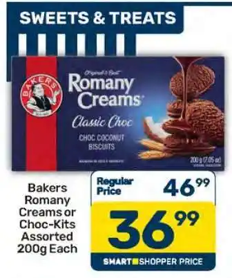 Pick n Pay Bakers Romany Creams or Choc-Kits Assorted 200g Each offer