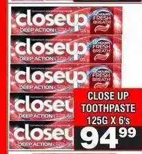 Advance Cash n Carry CLOSE UP TOOTHPASTE 125G X 6'S offer