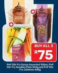 Pick n Pay Stir fry sauce assorted and stir fry noodles and stir fry julienne offer