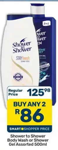 Pick n Pay Hypermarket Shower to Shower Body Wash or Shower Gel Assorted 500ml offer