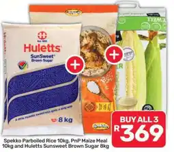Pick n Pay Hypermarket Spekko Parboiled Rice 10kg, PnP Maize Meal 10kg and Huletts Sunsweet Brown Sugar 8kg offer
