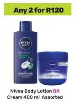 Game Nivea Body Lotion or Cream 400 ml Assorted offer