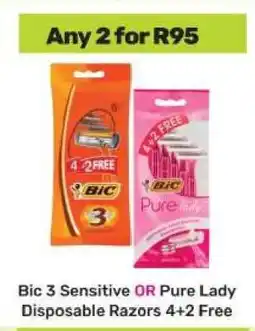 Game Bic 3 Sensitive OR Pure Lady Disposable Razors 4+2 Free offer
