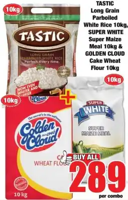 Boxer Tastic Long Grain Parboiled White Rice, Super White Super Maize Meal & Golden Cloud Cake Wheat Flour offer
