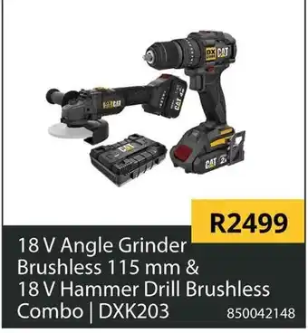 18 V Angle Grinder Brushless 115 mm & 18 V Hammer Drill Brushless Combo | DXK203