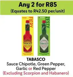 Makro Tabasco Sauce Chipotle, Green Pepper, Garlic or Red Pepper offer
