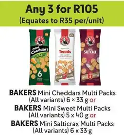 Makro Bakers Mini Cheddars Multi Packs or Mini Sweet Multi Packs or Mini Salticrax Multi Packs offer