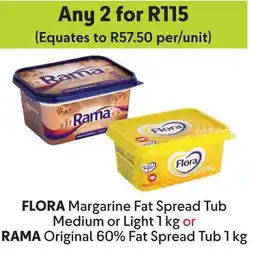 Makro Flora Margarine Fat Spread Tub Medium or Light or Rama Original 60% Fat Spread Tub offer