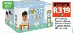 Checkers Lovies Ultra Premium Mega Box Disposable Nappies offer